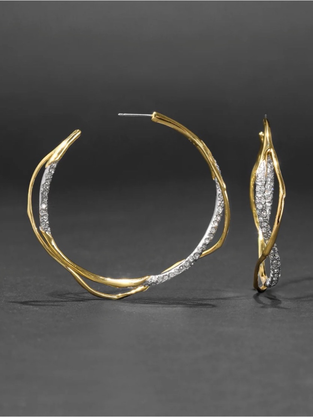 NEW Alexis Bittar Solanales Crystal Intertwined Hoop Earrings Gold C Z AU20 - Picture 5 of 6